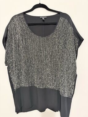 Eileen Fisher Black & Silver Beaded Overlay Top